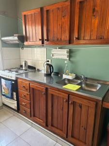 a kitchen with wooden cabinets and a sink and a stove at Dpto 2 dormitorios de Lujo in Bella Vista