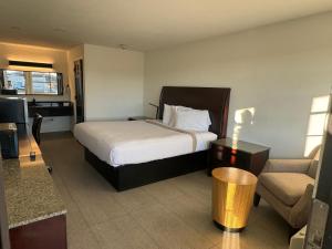 um quarto de hotel com uma cama e um sofá em Eagle Inn em Gun Barrel City