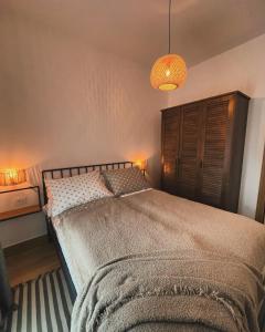 a bedroom with a large bed and a lamp at Stasa_cozy_nest in Kolašin +13 photos