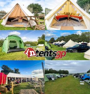 a collage of photos with tents and cars parked at Silverstone Glamping and Pre-Pitched Camping with intentsGP in Silverstone
