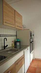 萊內斯塔特的住宿－Ferienwohnung Greiten，厨房配有水槽和微波炉
