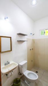 La salle de bains est pourvue de toilettes et d'un lavabo. dans l'établissement Las Palmas, à Bacalar