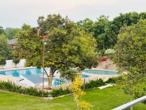 an overhead view of a swimming pool in a yard at Shree Yog Maya Resort in Pushkar
