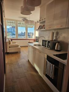een keuken met een spoelbak en een magnetron bij ABA2 in Zagreb