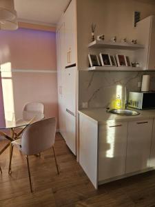 een keuken met een tafel en een wastafel bij ABA2 in Zagreb +10 foto's