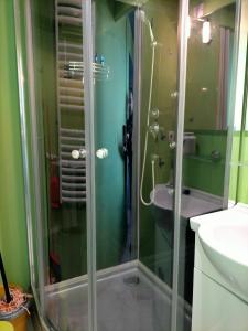 ein Badezimmer mit Dusche und Waschbecken in der Unterkunft villa les Pins in Mirabel-aux-Baronnies