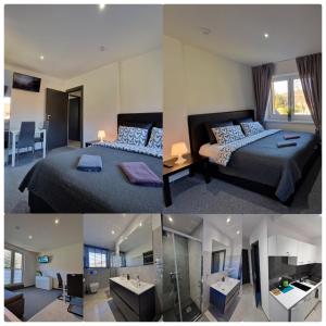 2 fotos de un dormitorio con 2 camas en Apartament rodzinny- Willa Lawenda, en Rytro
