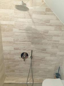 a bathroom with a shower with a toilet at Cosy Charming 2-Bed Apartment in Blagoevgrad in Blagoevgrad