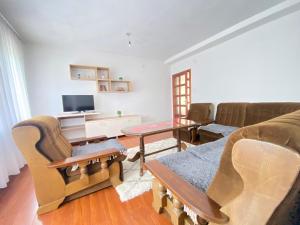 een woonkamer met een bank en een tafel bij Apartment V&D in Berovo