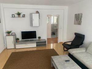 a living room with a television and a couch at Mainz Apartment near cetral station in Mainz