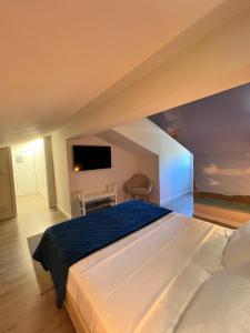 a bedroom with a large bed and a tv at Merim Apartments in Ponte de Lima