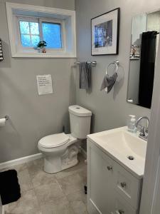 ワシントンにあるUrban Retreat Basement Studio Only Two Blocks From Metro! OFF STREET PARKING!のトイレ、洗面台、窓のあるバスルーム +4枚の写真