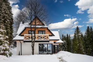 dom z drzewem w śniegu w obiekcie Jankówki - Dom w górach w Nowym Targu