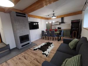 Televízia a/alebo spoločenská miestnosť v ubytovaní Apartament NA PIĘTERKU