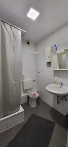 a bathroom with a toilet and a sink at Apartment bei Michael Bochum in Bochum