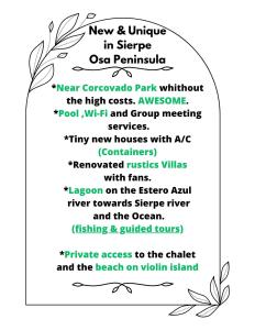 a list of the new and unique events in the park with text at hotelsonidosamados-osa in Sierpe