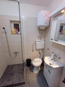 a bathroom with a toilet and a sink and a shower at Kućica LaMa in Mali Mokri Lug