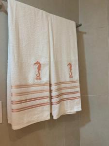 two towels on a towel rack in a bathroom at Beira-Mar EcoResort Carneiros perto da Igrejinha in Tamandaré