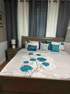 斯克內克塔迪的住宿－Classic King Suite Apartment，一间卧室配有一张带蓝色枕头的大床