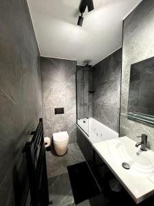 La salle de bains est pourvue d'un lavabo et de toilettes. dans l'établissement Studio Suite in Pimlico/Victoria, à Londres