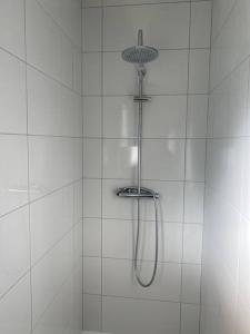 a shower with a shower head in a bathroom at Maison By Sana proche du lac in Châtellerault