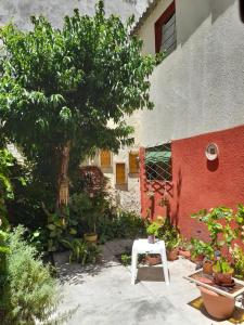 a garden with a white table in front of a building at El Patio de la Morocha in Montevideo