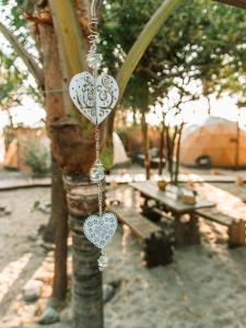 a heart ornament hanging from a tree in a park at AguaMar Vichayito in Los Órganos