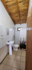 uma casa de banho com um WC e um lavatório em Cabaña Amapola, Pichidangui em Pichidangui