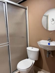 łazienka z toaletą i umywalką w obiekcie Hotel San Cayetano w mieście Ocaña
