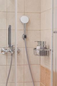 a shower with a shower head in a bathroom at Virginia's Luxury Suites 2 in Volos