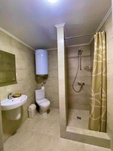 een badkamer met douche, toilet en wastafel bij Guest House Lileya Villa in Polyanitsa Popovichovska