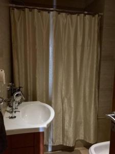 a bathroom with a sink and a shower curtain at Departament de categoría excelente ubicación in Mendoza