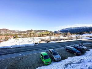 un grupo de coches estacionados en una carretera con nieve en FEWO Yeti en Oberstaufen