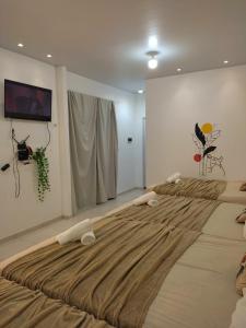Cette chambre comprend un grand lit et une télévision murale. dans l'établissement Pousada Marajó For You - Suíte Master, à Soure