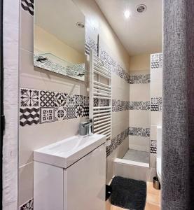 y baño con lavabo y ducha. en Le mini loft - studio - Tain l'Hermitage en Tain-lʼHermitage