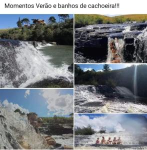 a collage of photos of a waterfall and a river at Casa no Campo Cabanas in São Francisco de Paula