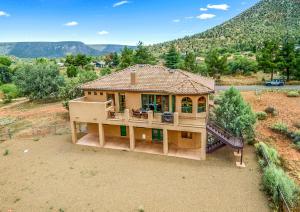 an overhead view of a house with a deck at Great Sedona Home Sensational Views! in Sedona