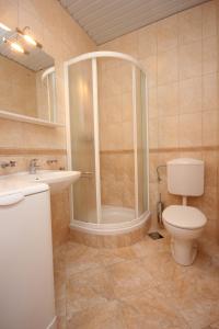 a bathroom with a shower and a toilet and a sink at Apartments by the sea Kolocep, Elafiti - 2182 in Koločep