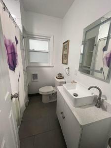 ein weißes Bad mit einem Waschbecken und einem WC in der Unterkunft SUITE DREAMs BLOOMFIELD 36 in Bloomfield