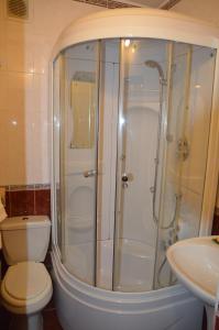 a bathroom with a shower and a toilet and a sink at Guesthouse Tatyiana in Sochi