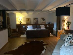 1 dormitorio con 1 cama y 1 sofá en Mas Farner - Adults Only en Llivia