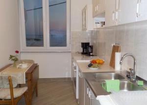 ルンにあるApartman Sabineのシンクとテーブルのある小さなキッチン