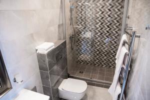 a bathroom with a toilet and a shower at AN Hotel in Šiauliai