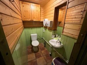 a bathroom with a toilet and a sink at Tõhela Järve Puhkeküla in Männikuste