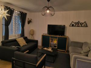 salon z kanapą i telewizorem w obiekcie Lodge Loupau Maga w mieście Luchon