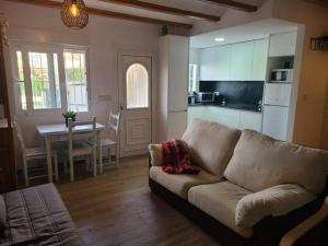埃爾斯波夫萊特斯的住宿－Casa Sofia in Els Poblets，带沙发的客厅和带桌子的厨房