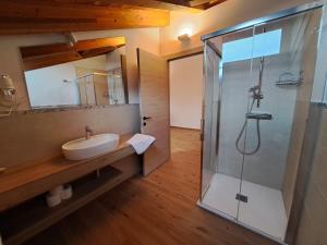 a bathroom with a sink and a shower at Agritur Clementi in Nave San Rocco