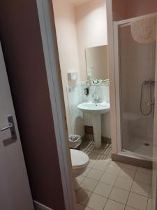 ein Bad mit einem WC und einem Waschbecken in der Unterkunft Hôtel De L'Horloge in Auvillar