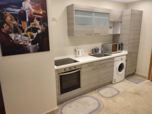 eine kleine Küche mit einer Spüle und einer Mikrowelle in der Unterkunft Scarab ES 03 GF One Bedroom Gouna in Hurghada
