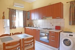 kuchnia z kuchenką, zlewem i zmywarką do naczyń w obiekcie Butterfly Barbati apartments w mieście Barbati
